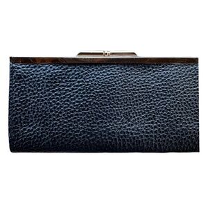 Vintage Black Faux Leather Boxed Framed Wallet Clutch 7”x 3.5” Pebbled